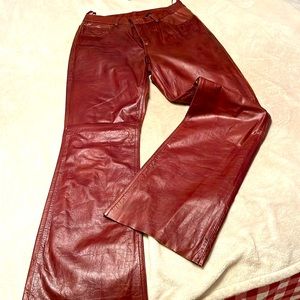 Distressed Coffee colored soft lined leather jeans 7/8 with 32” inseam